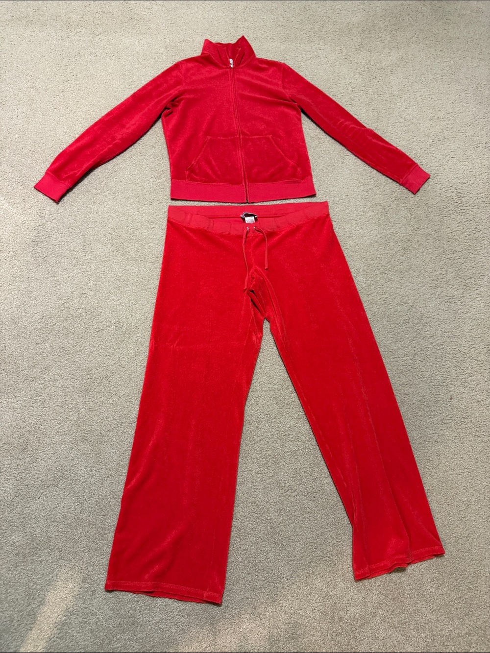 Vintage Juicy Couture Red Velour Zip Jacket & Drawstring Pants Set